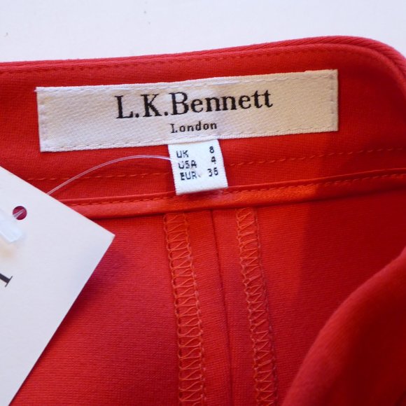 LK Bennett Berry Red RITA Back Zippered Pencil Skirt USA Size 4 - Picture 8 of 9